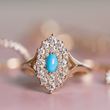 Turquoise & White Diamond Navette Ring - Marrow Fine