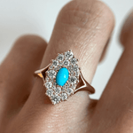 Turquoise & White Diamond Navette Ring - Marrow Fine