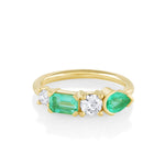 Marrow Fine Jewelry Pear Emerald And White Diamond Linear Cluster Ring [Yellow Gold]