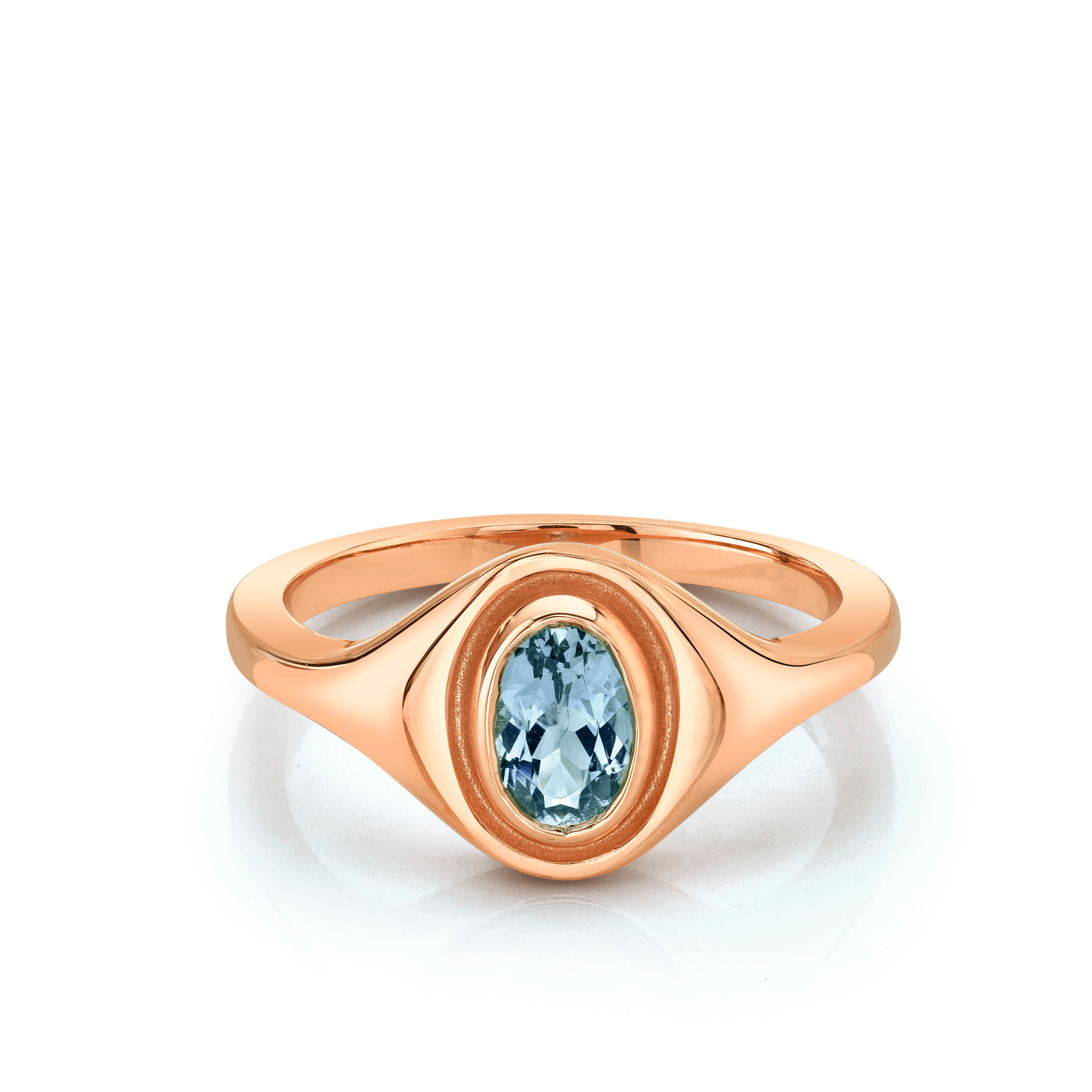 Marrow Fine Jewelry Something Blue Aquamarine Oval Signet Ring [Rose Gold]