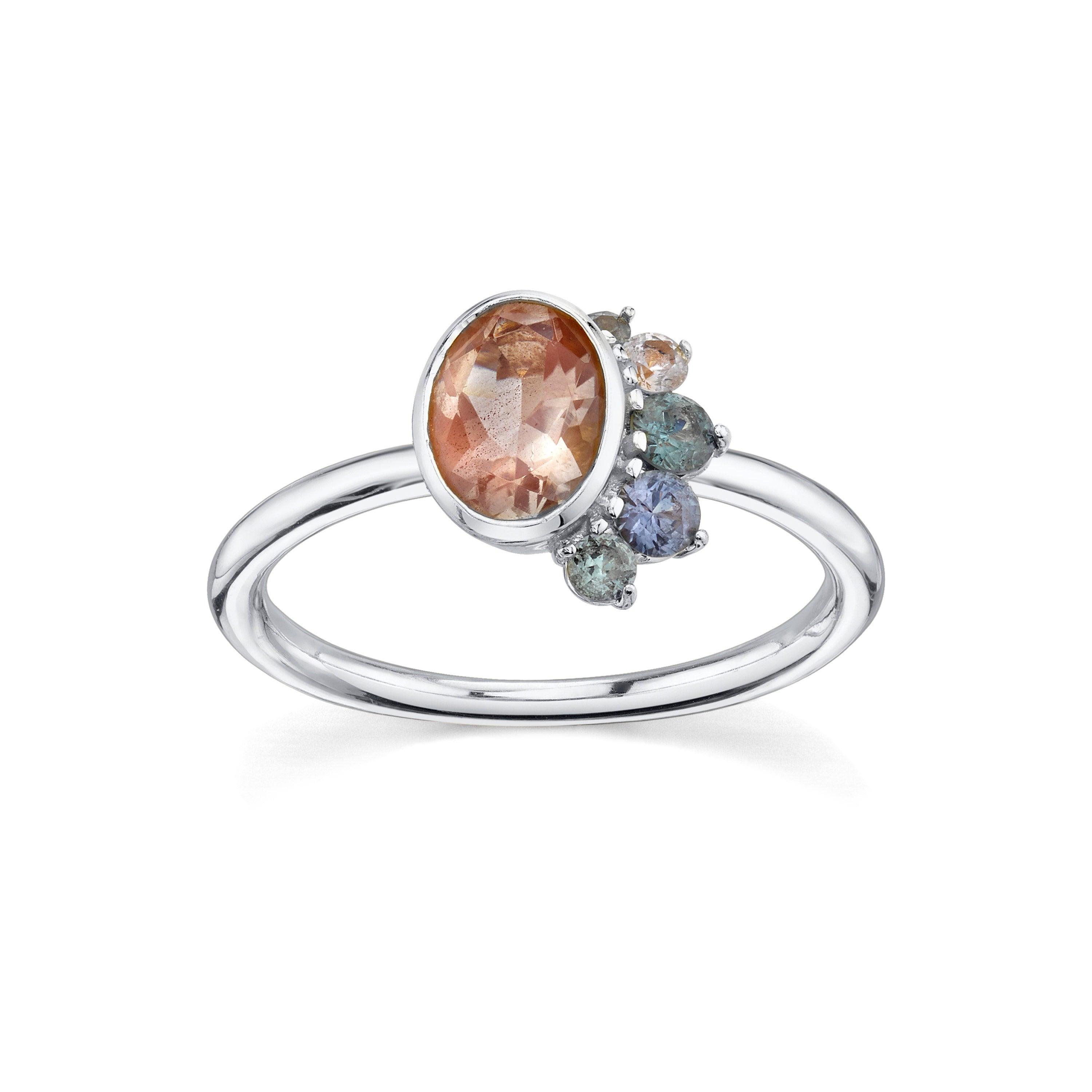 Marrow Fine Jewelry Bezel Set Oregon Sunstone And Montana Sapphire Spray Ring [White Gold]