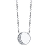 Marrow Fine Jewelry White Diamond Crescent Moon Phase Circle Pendant With Solid Gold Chain [White Gold]