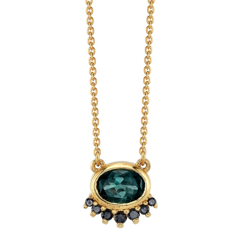 Marrow Fine Jewelry Tourmaline And Black Diamond Spray Solid Gold Chain Choker [Yellow Gold]