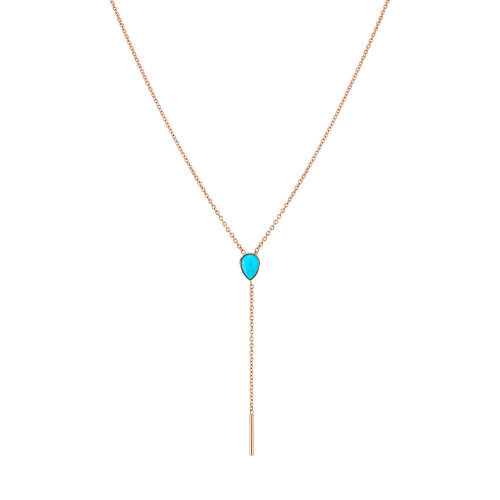 Marrow Fine Jewelry Turquoise Lariat With Solid Gold Dainty Chain [Rose Gold]