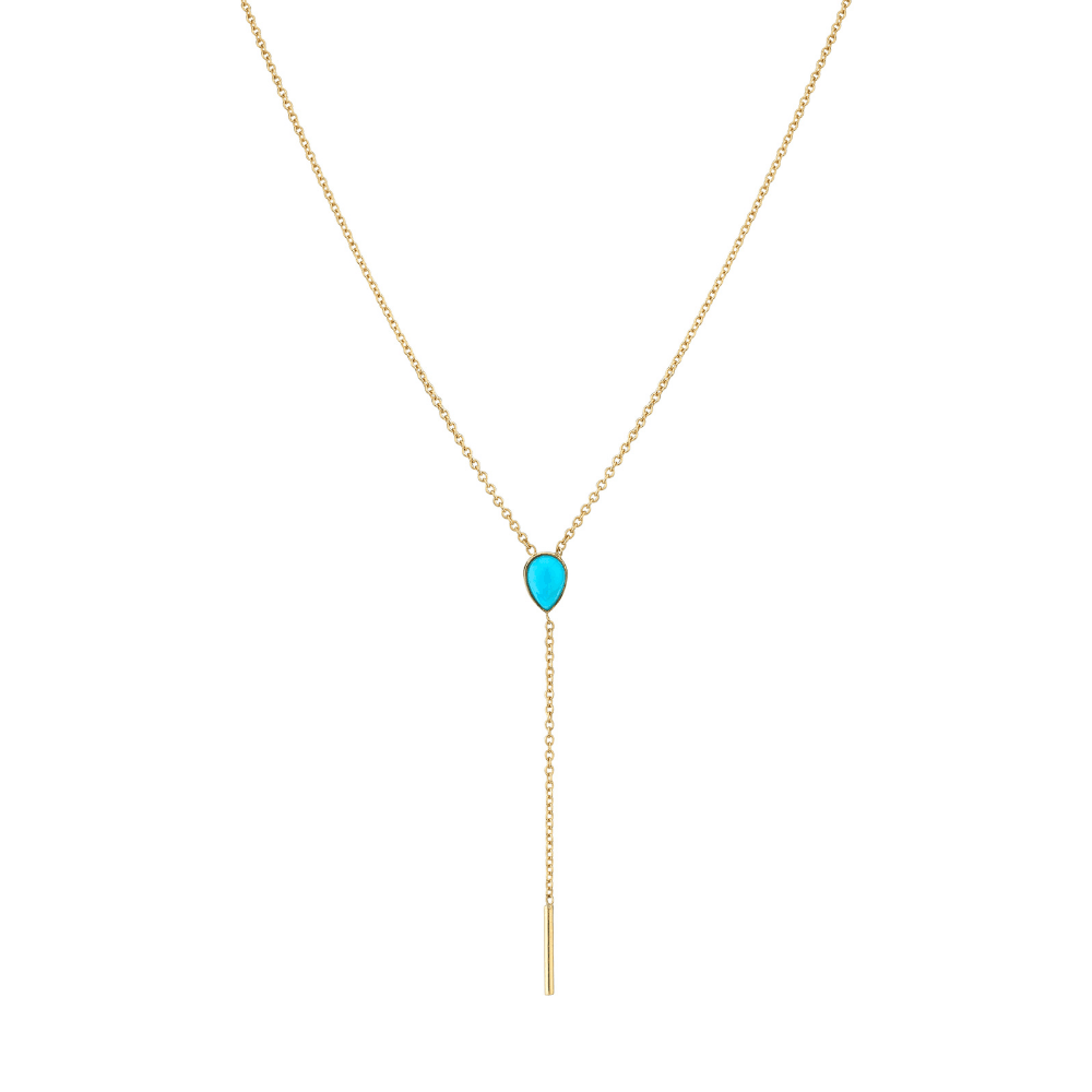 Marrow Fine Jewelry Turquoise Lariat With Solid Gold Dainty Chain [Yellow Gold]