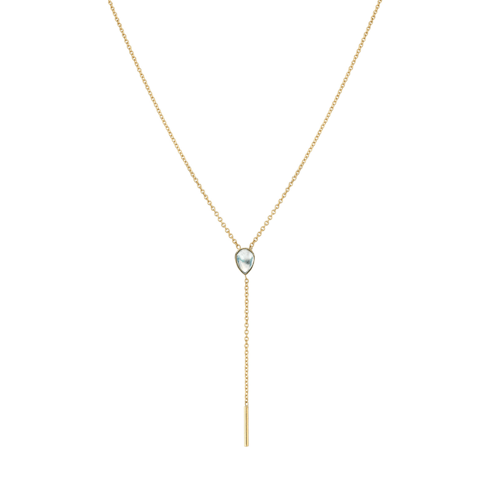 Marrow Fine Jewelry Moonstone Stillwater Lariat Solid Gold Chain Necklace [Yellow Gold]