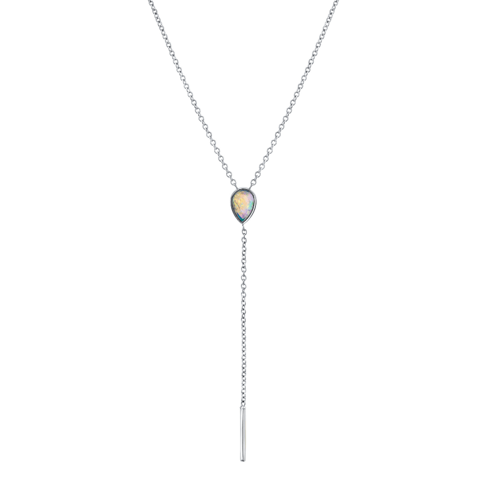 Marrow Fine Jewelry Opal Pear Lariat Solid Gold Chain Necklace [White Gold]