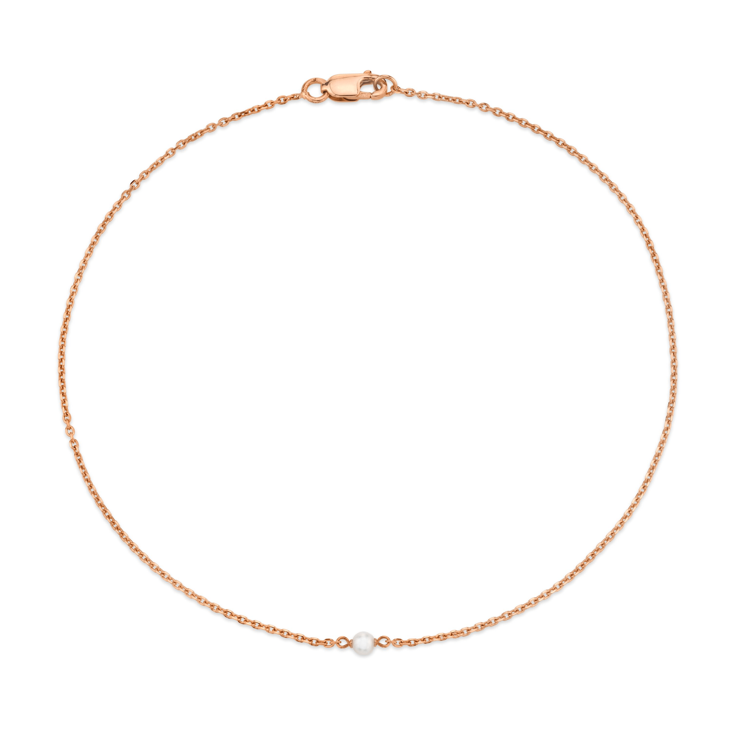 Marrow Fine Jewelry Dainty Solid Golf Chain Pearl Anklet [Rose Gold]