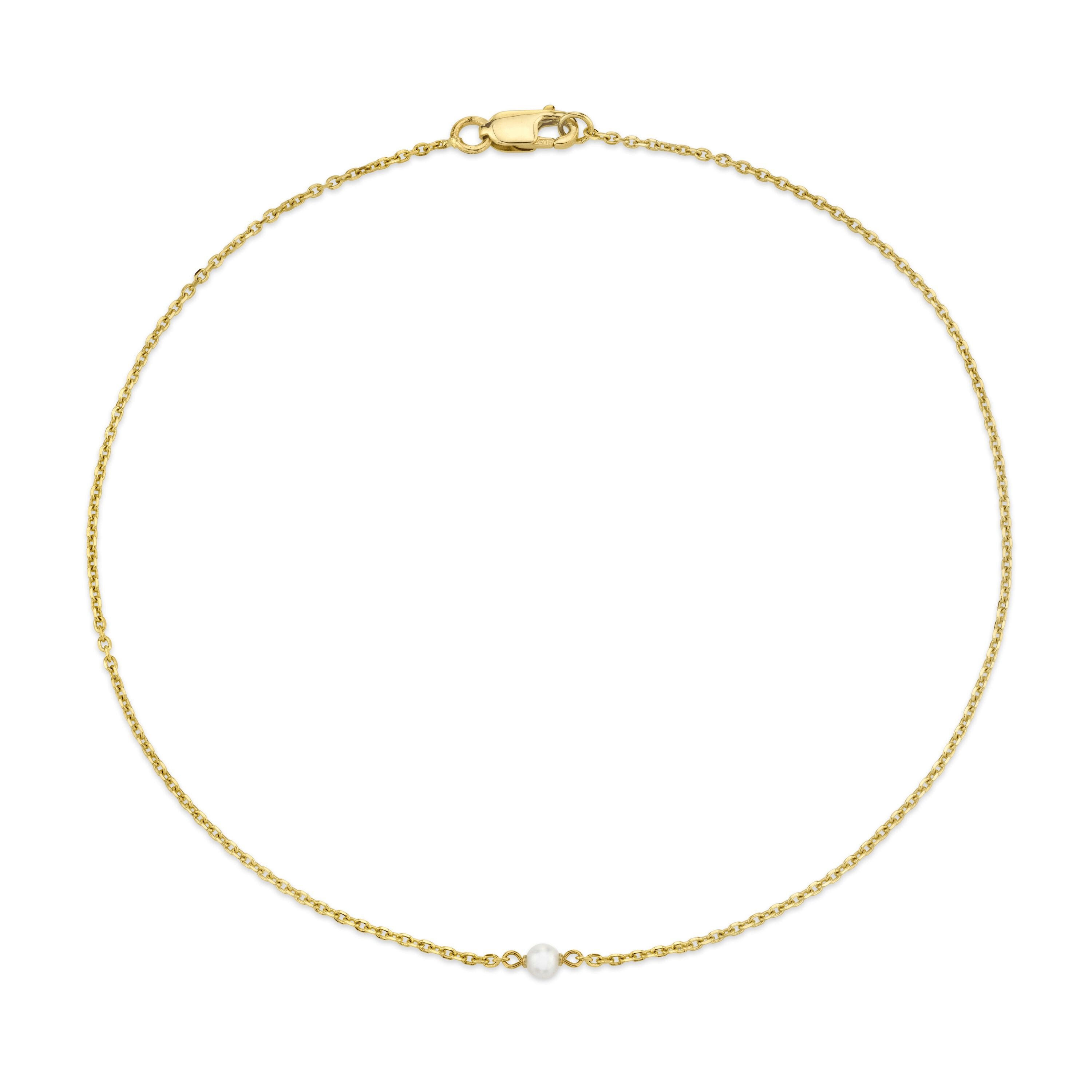 Marrow Fine Jewelry Dainty Solid Golf Chain Pearl Anklet [Yellow Gold]