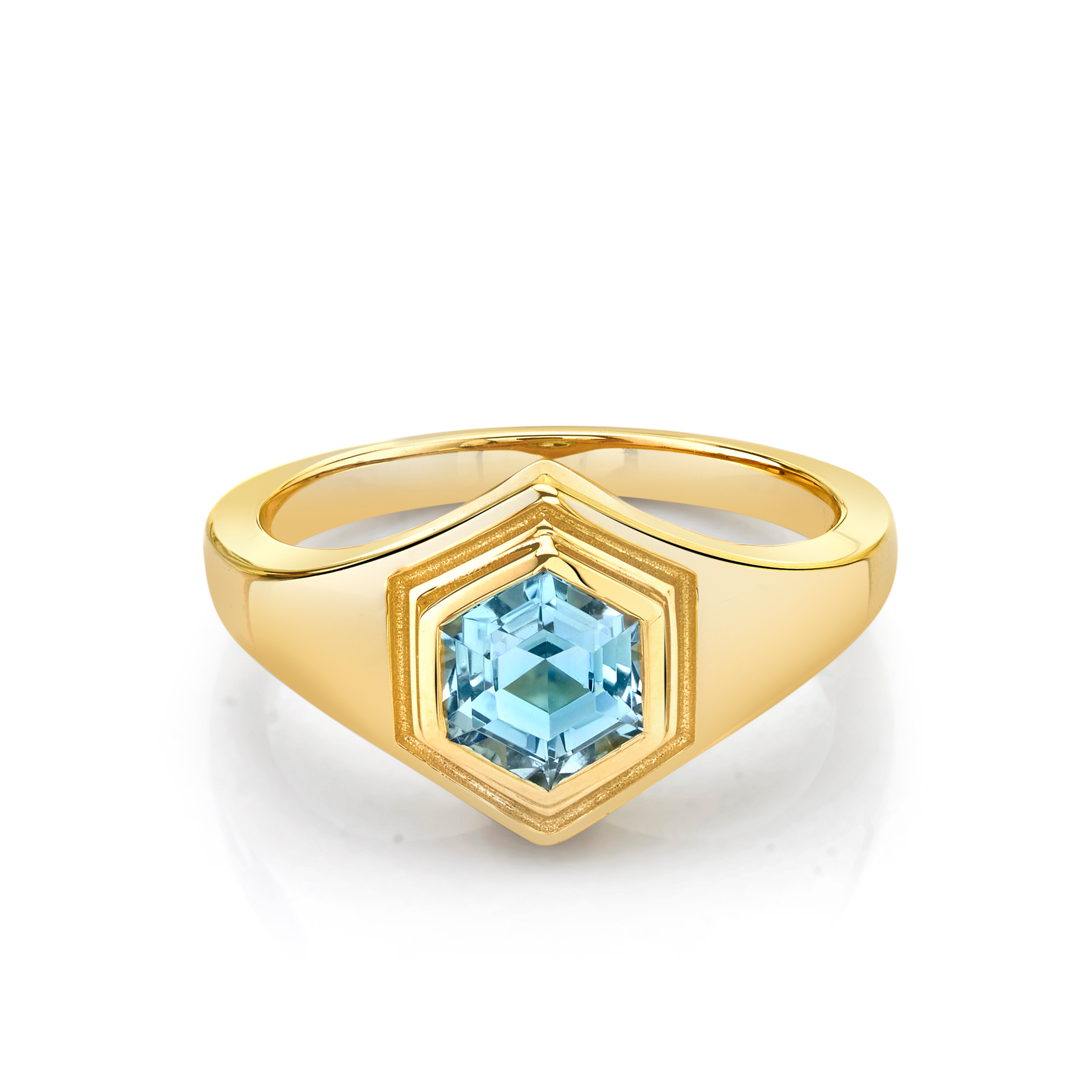 Marrow Fine Jewelry Hexagon Aquamarine Boyfriend Signet [Yellow Gold]