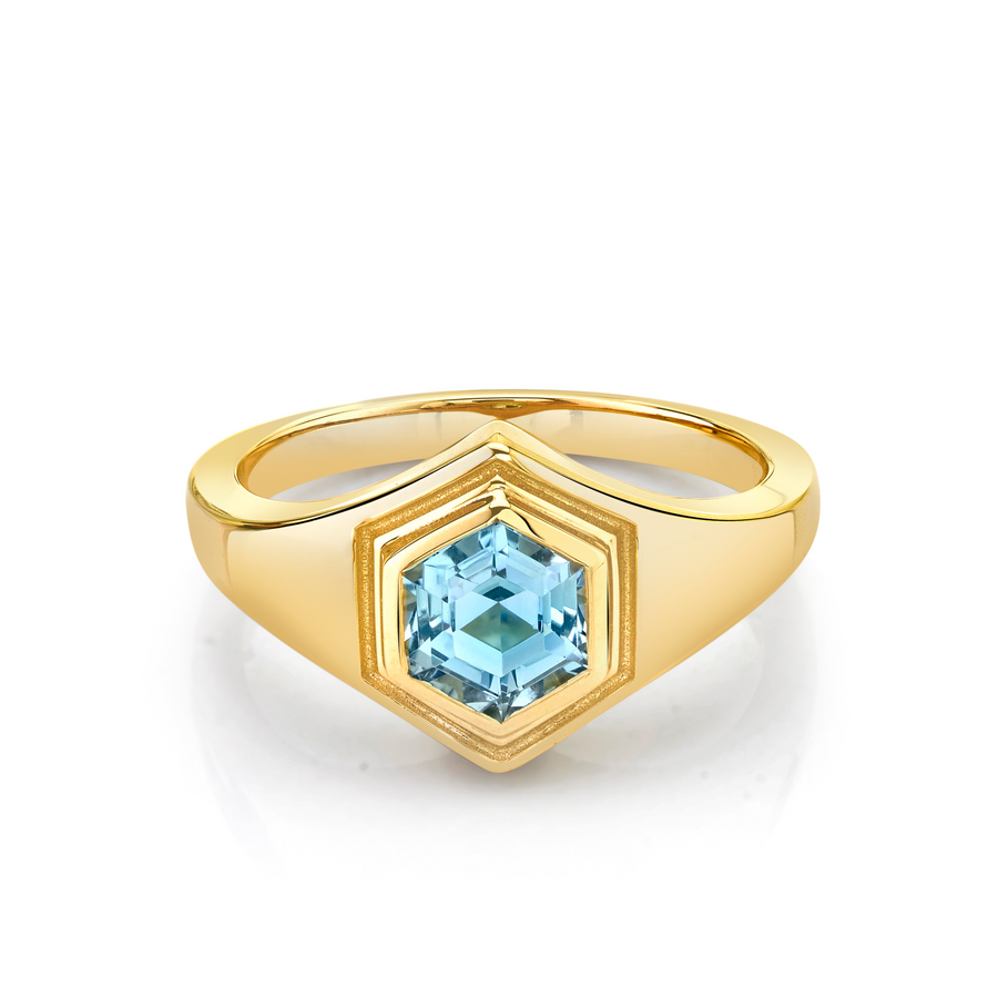 Marrow Fine Jewelry Hexagon Aquamarine Boyfriend Signet [Yellow Gold]