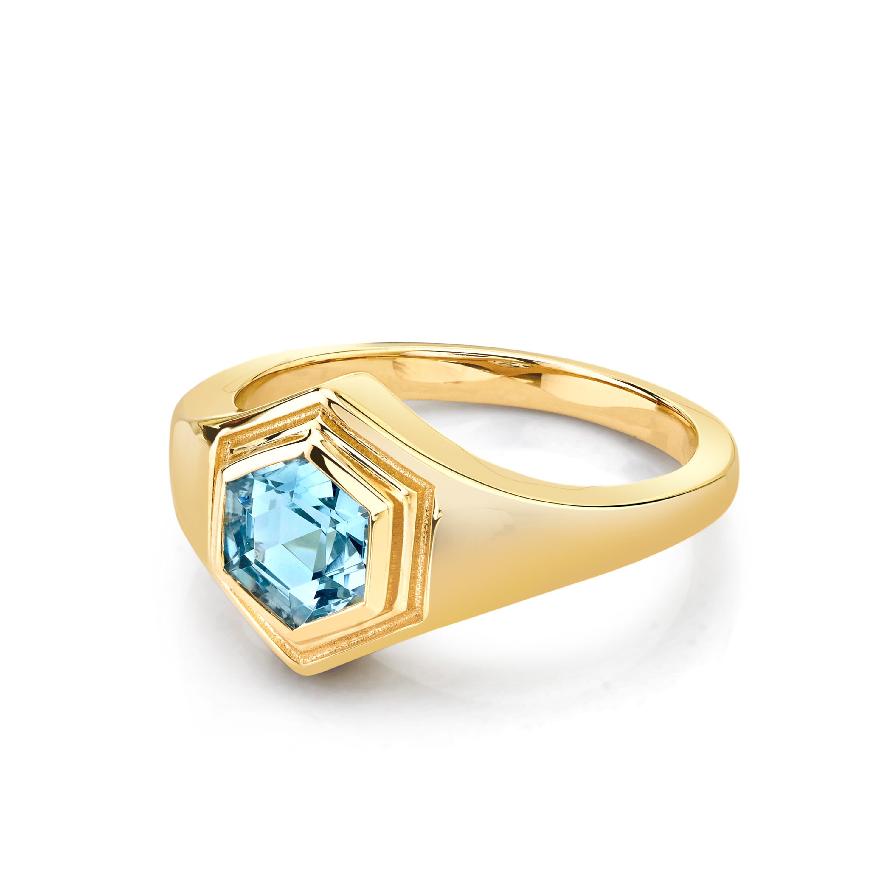 Marrow Fine Jewelry Hexagon Aquamarine Boyfriend Signet [Yellow Gold]