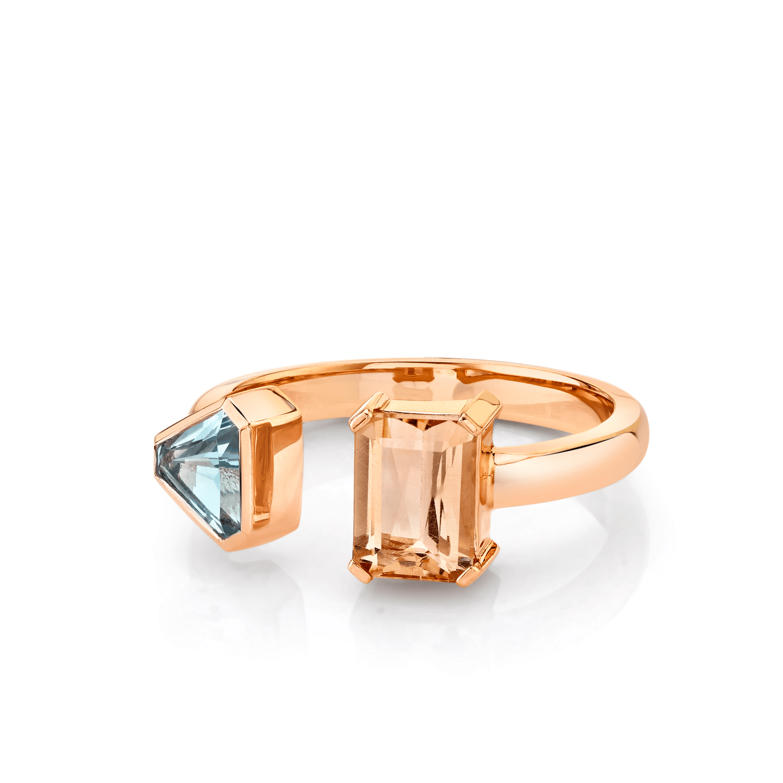 Marrow Fine Jewelry Aquamarine Topaz Open Shank Toi Et Moi Ring [Rose Gold]