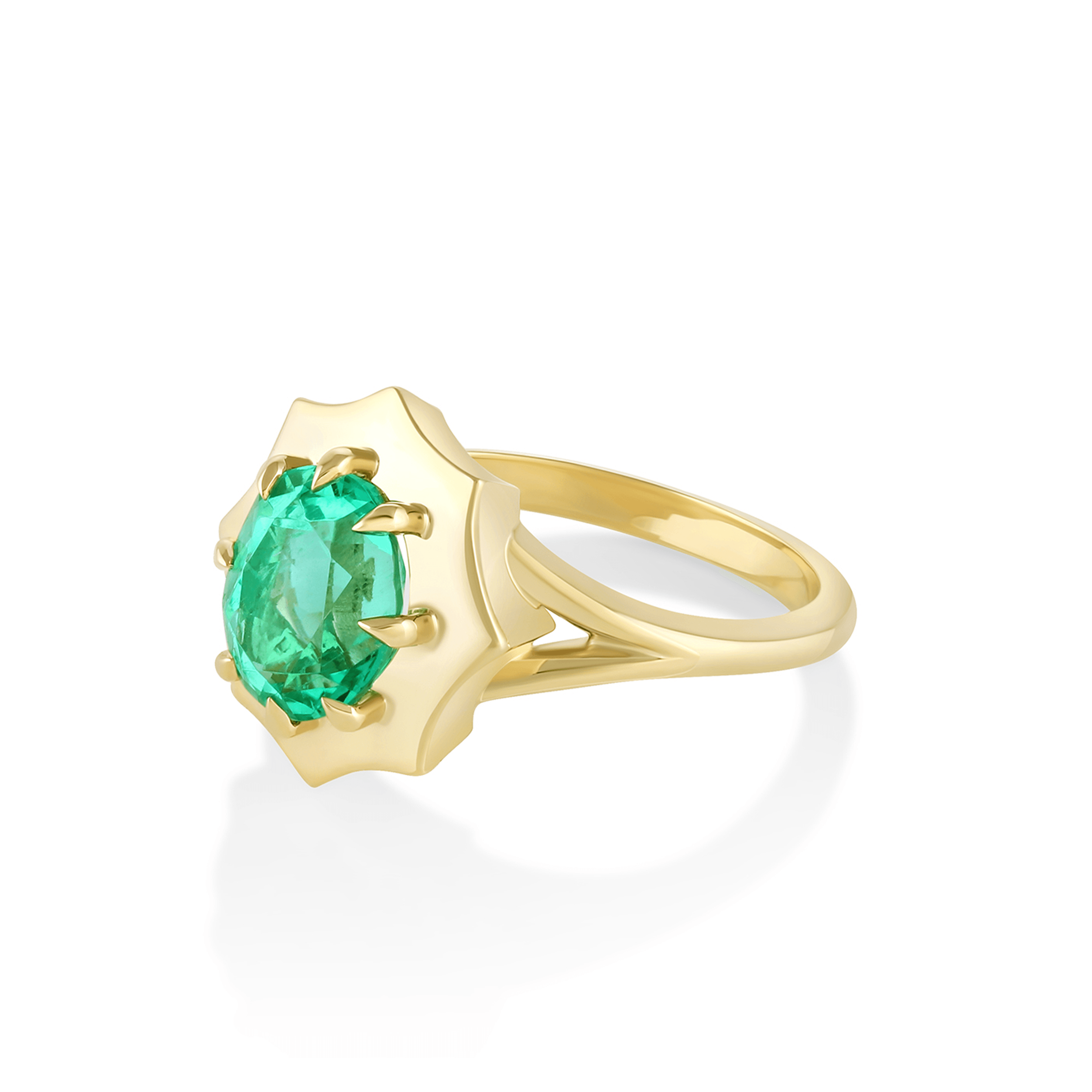 Marrow Fine Jewelry Emerald French Mirror Ring [Yellow Gold]