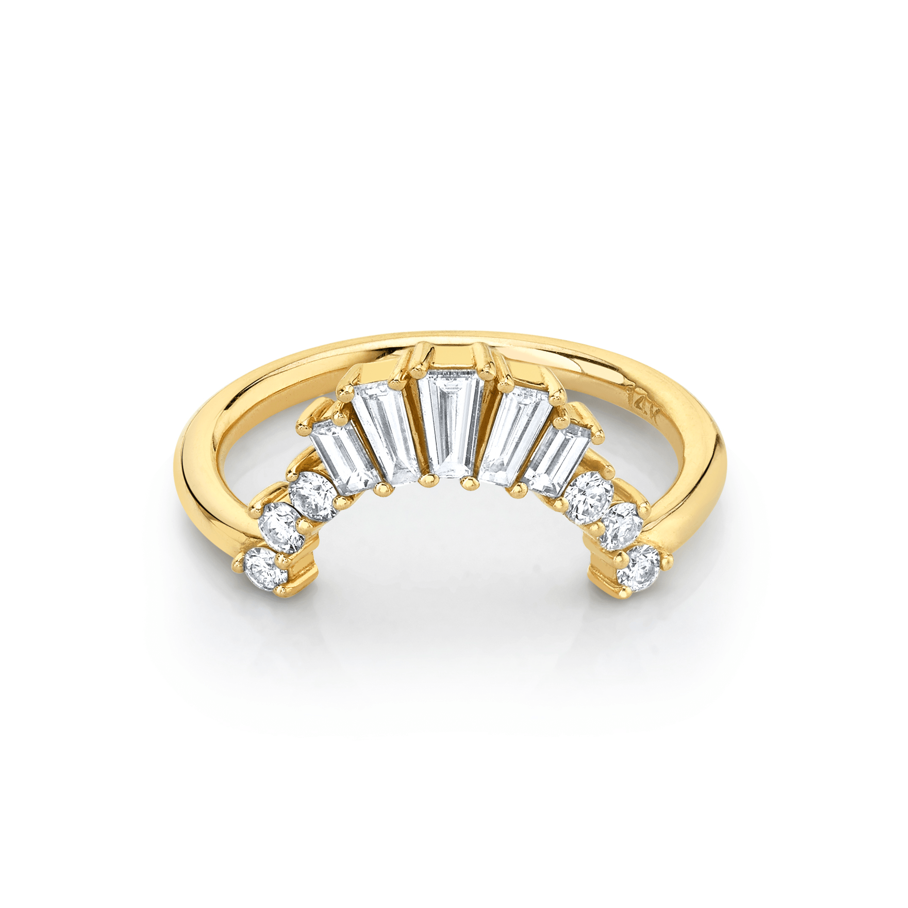 Marrow Fine Jewelry White Diamond Baguette And Round Art Deco Stacking Wedding Band [Yellow Gold]