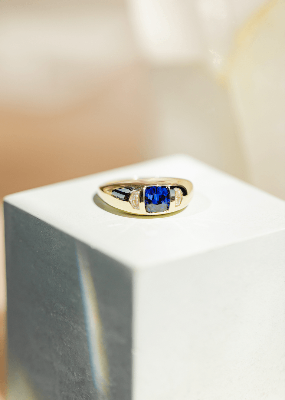 1.58ct Blue Sapphire & White Cadillac Diamond Bombe Ring - Marrow Fine