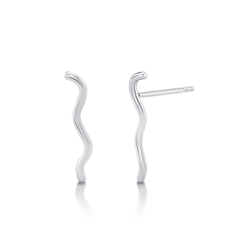 Marrow Fine Jewelry Dainty Squiggle Stud Earrings [White Gold]