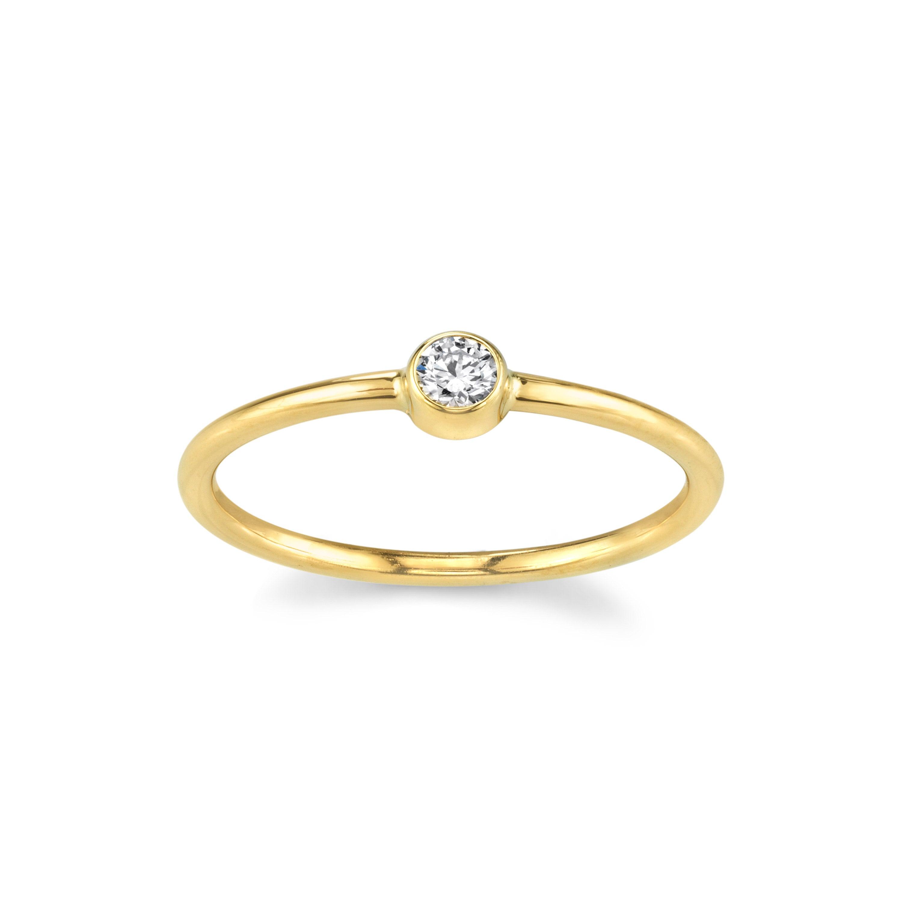 Marrow Fine Jewelry Dainty White Diamond Solitaire Sacking Ring [Yellow Gold]