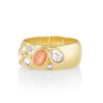 Marrow Fine Jewelry Tessera Bezel Set Peach Moonstone And Rose Cut White Diamonds Cigar Band [Yellow Gold]