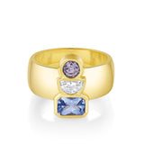 Marrow Fine Jewelry Three Stone Sapphires And White Diamond Ring [Yellow Gold]