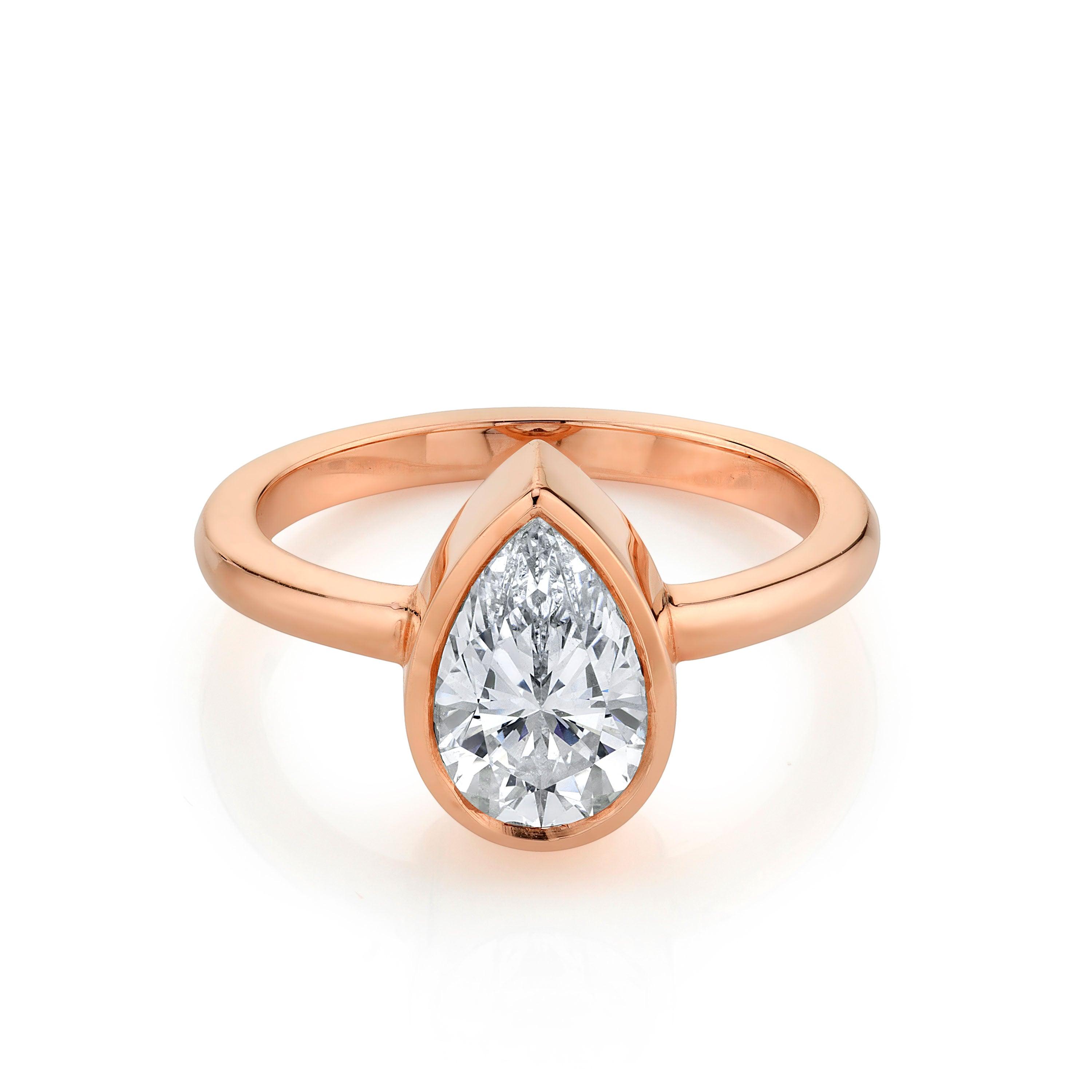 Marrow Fine Jewelry Karina White Diamond Pear Bezel Engagement Ring [Rose Gold]