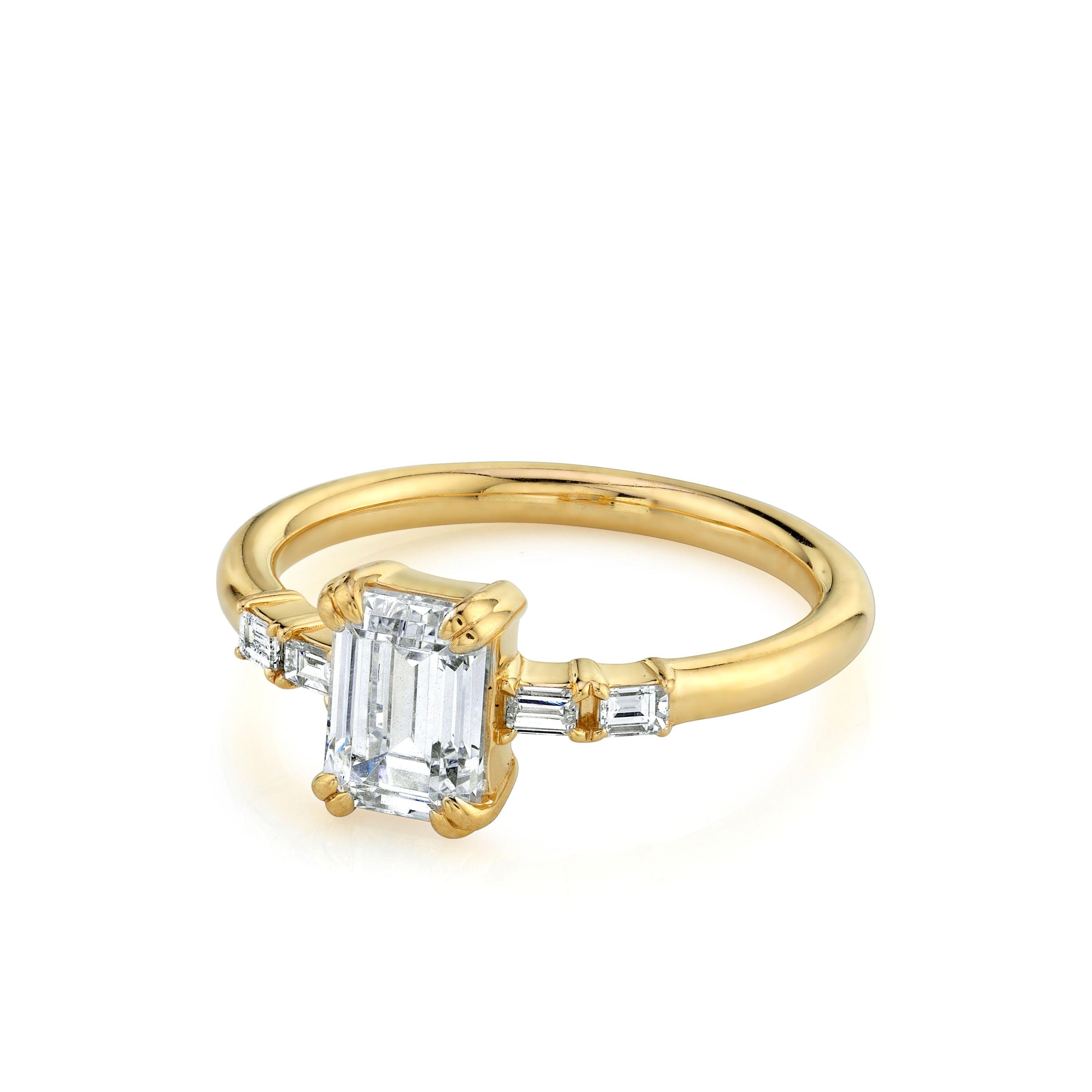 Marrow Fine Jewelry Emerald Cut White Diamond Engagement Ring With Baguette Side Diamonds [Yellow Gold]