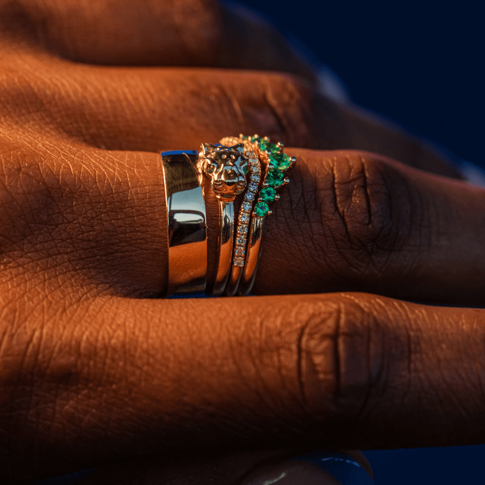 Marrow Fine Jewelry Cheetah Head Emerald Eyes Totem Ring 