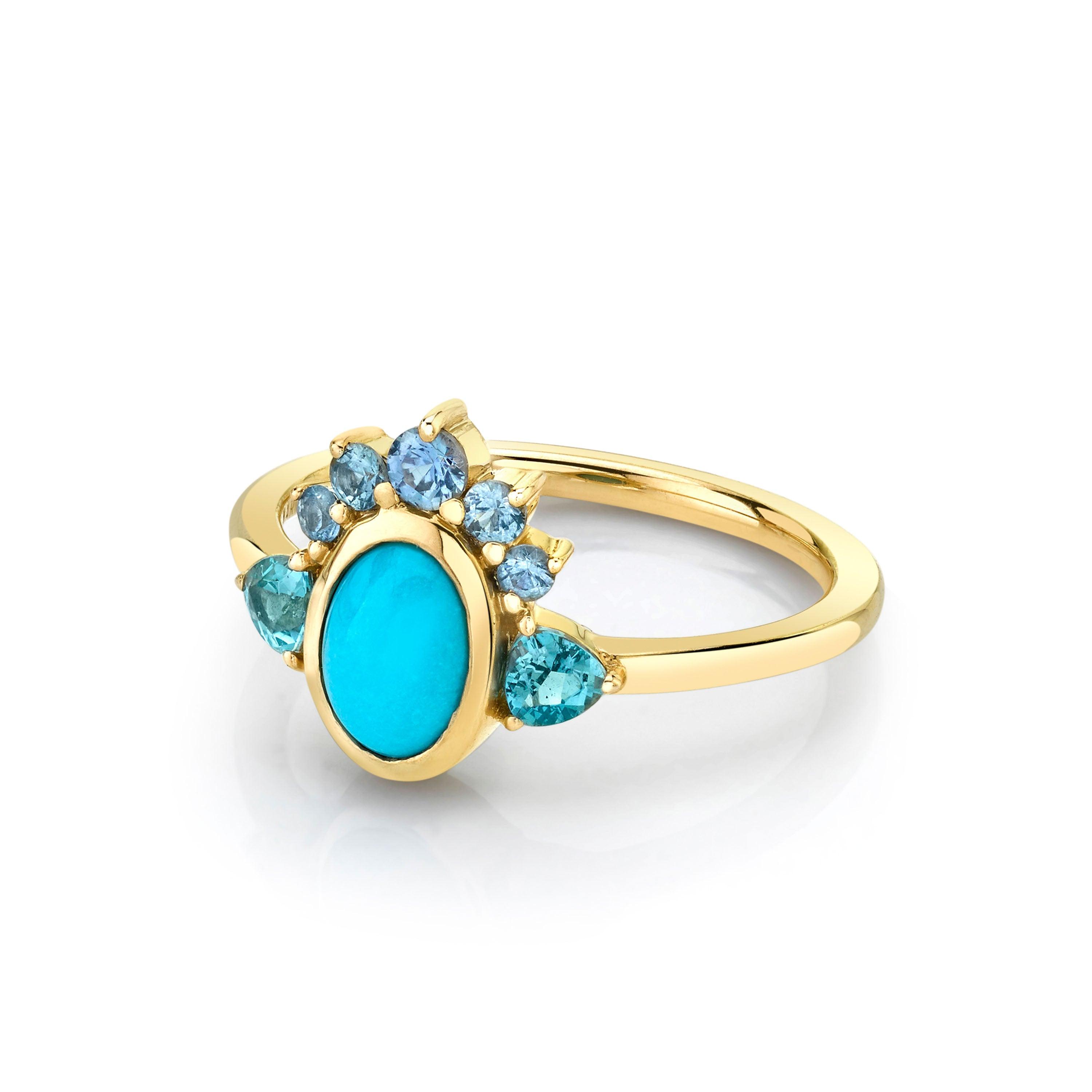 Marrow Fine Jewelry Turquoise Aquamarine Malawi Sapphire Headdress Ring [Yellow Gold]