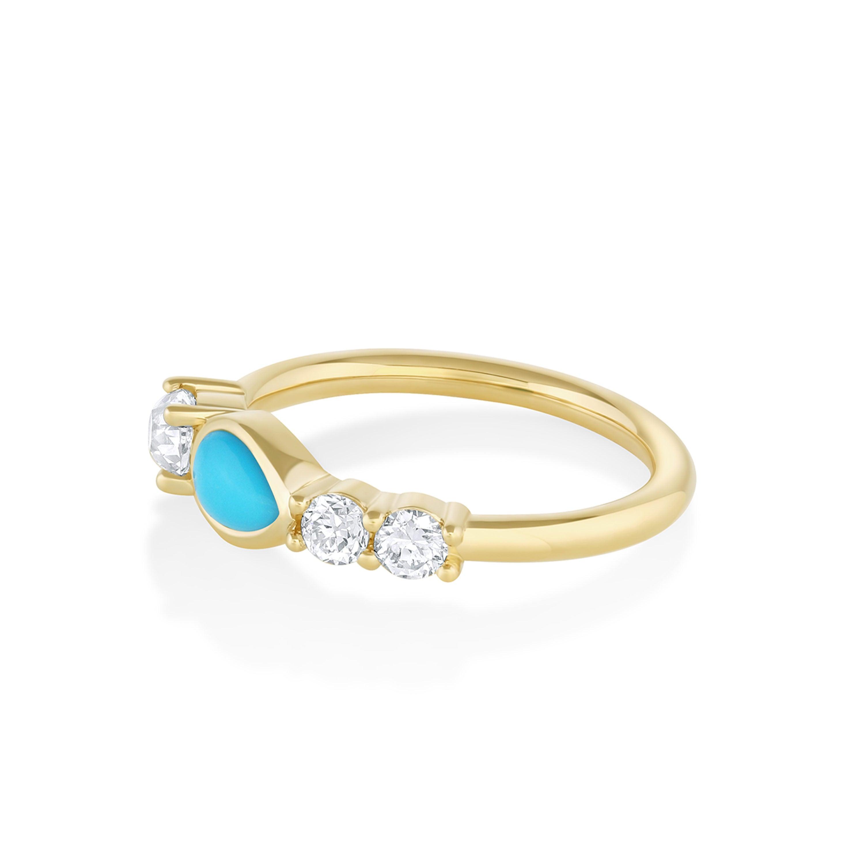 Marrow Fine Jewelry Bezel Set Turquoise Pear And White Diamond Linear Ring [Yellow Gold]