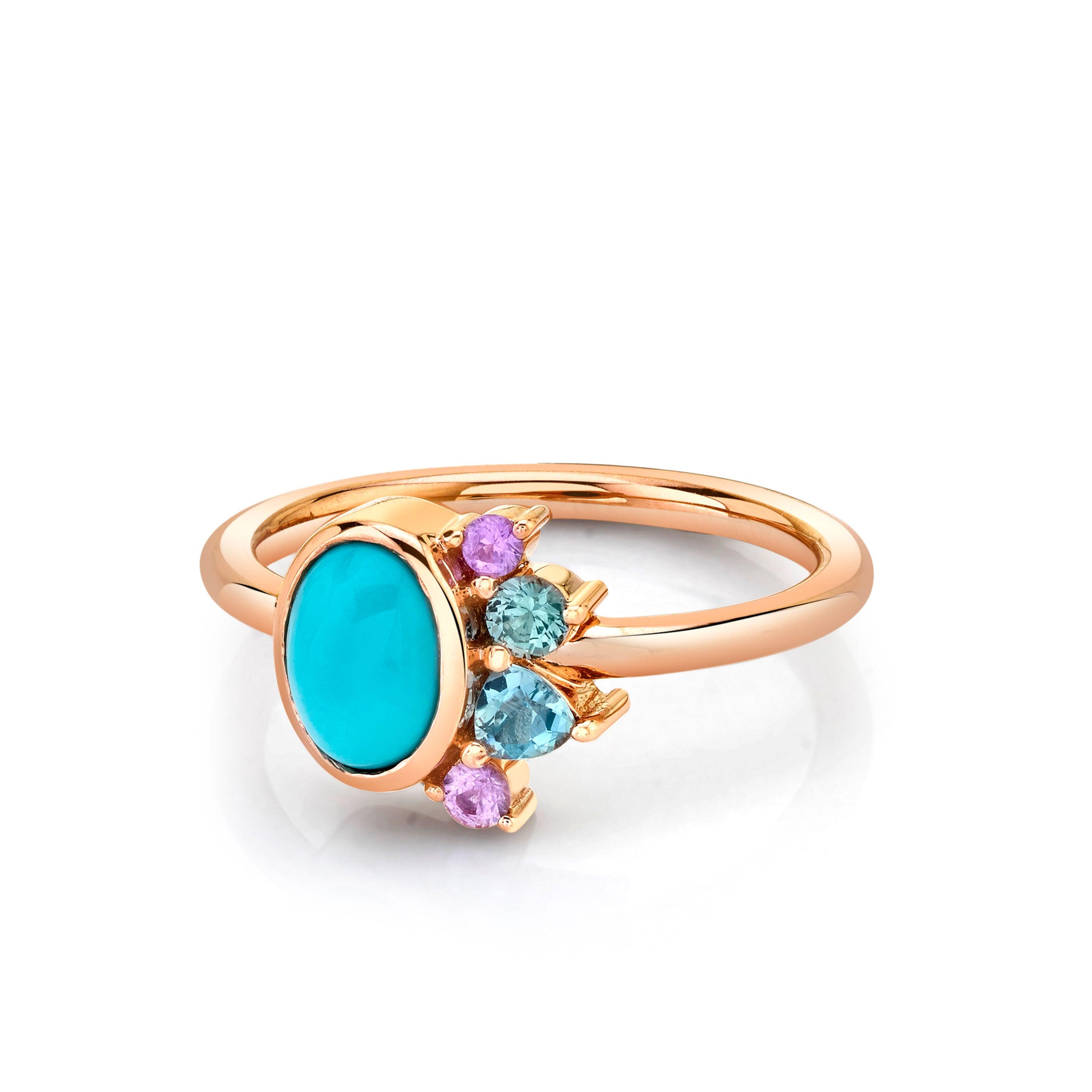 Marrow Fine Jewelry Turquoise And Aquamarine Spray Ring [Rose Gold]