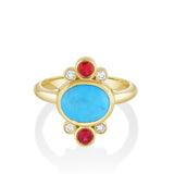 Marrow Fine Jewelry Turquoise Oval And Ruby Relic Ring [Yellow Gold]