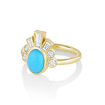 Marrow Fine Jewelry Oval Turquoise & White Diamond Ballerina Headdress Ring [Yellow Gold]