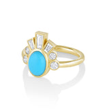 Marrow Fine Jewelry Oval Turquoise & White Diamond Ballerina Headdress Ring [Yellow Gold]