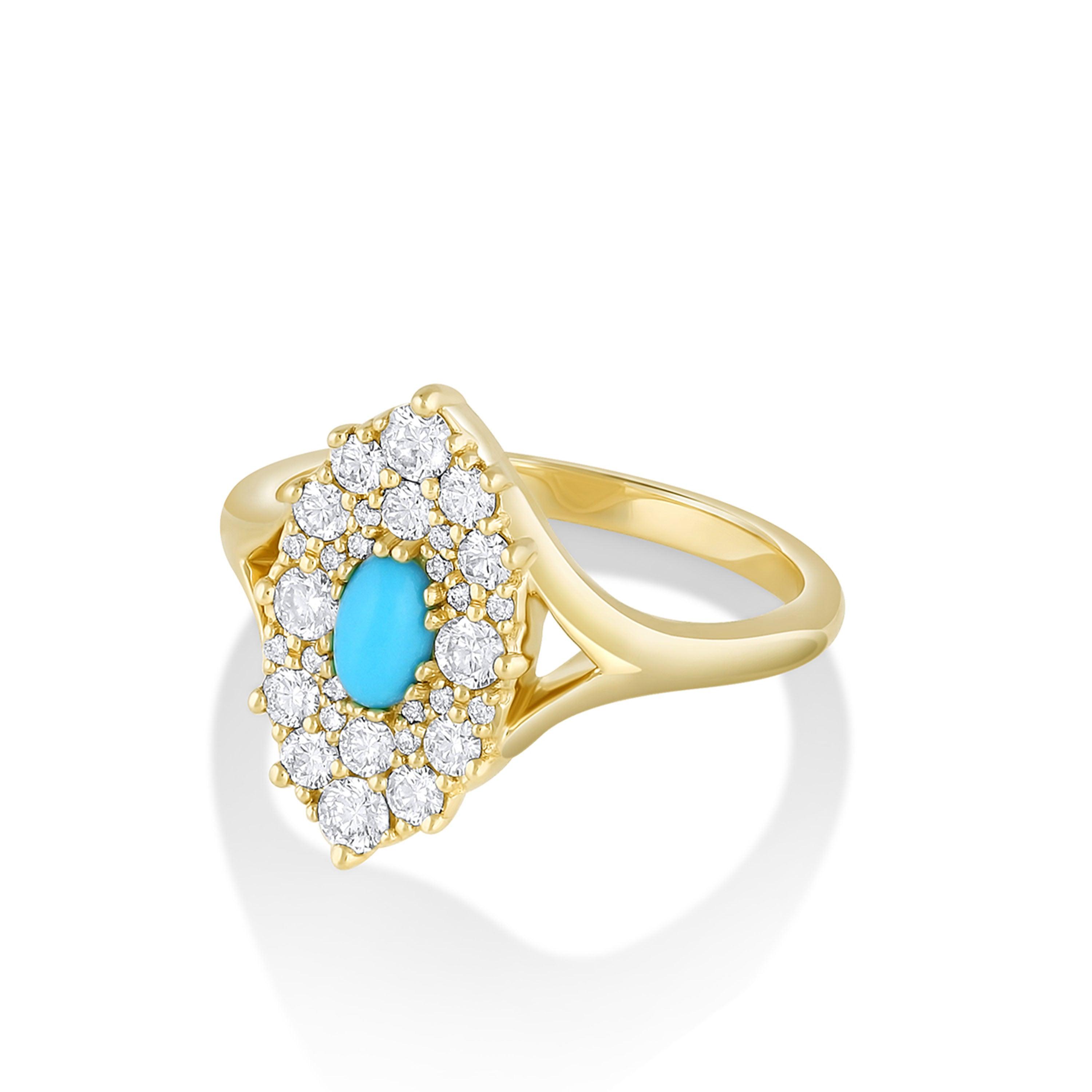 Marrow Fine Jewelry Turquoise Oval And White Diamond Navette Ring [Yellow Gold]