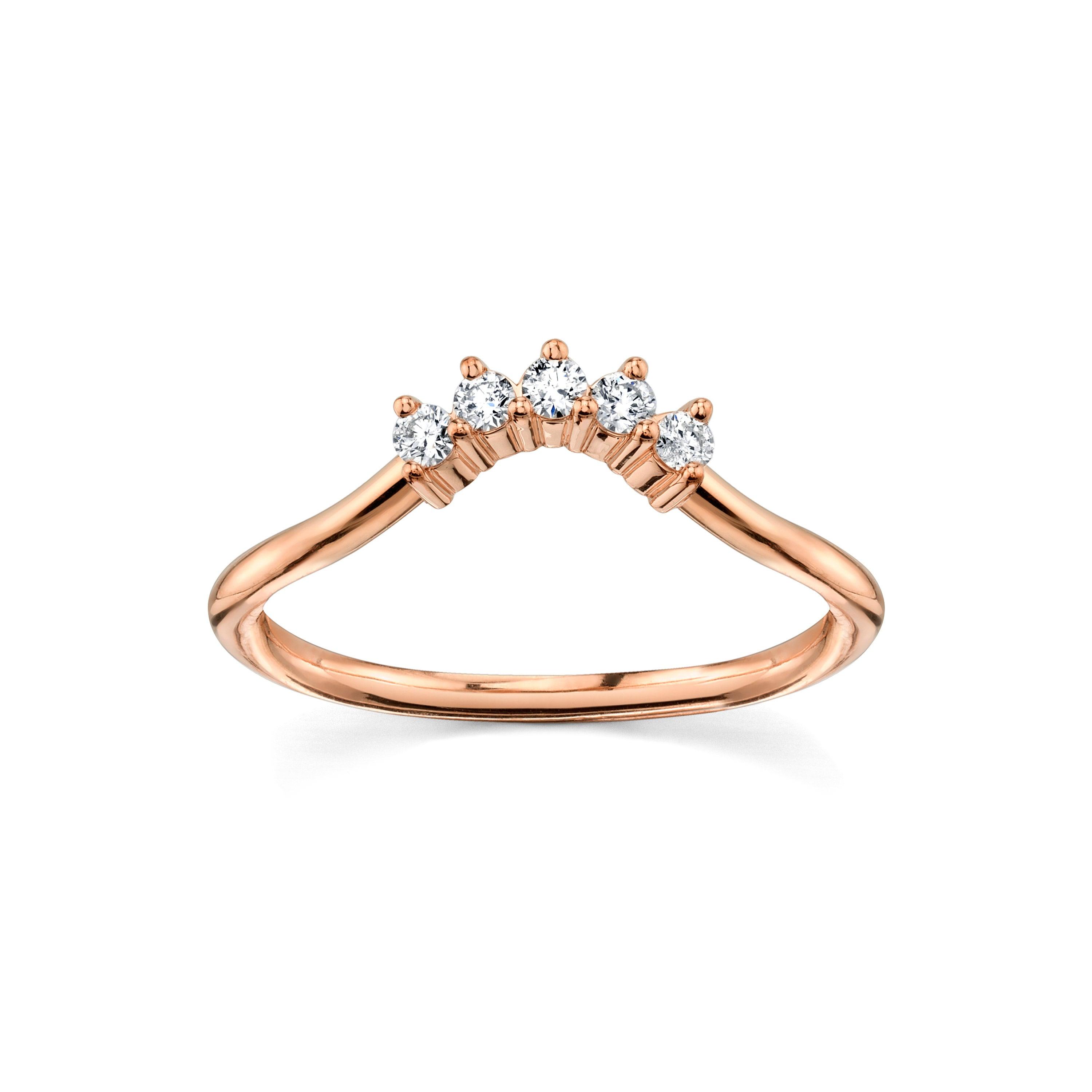 Marrow Fine Jewelry White Diamond Five Stone Dainty Solid Gold Stacking Wedding Band [Rose Gold]