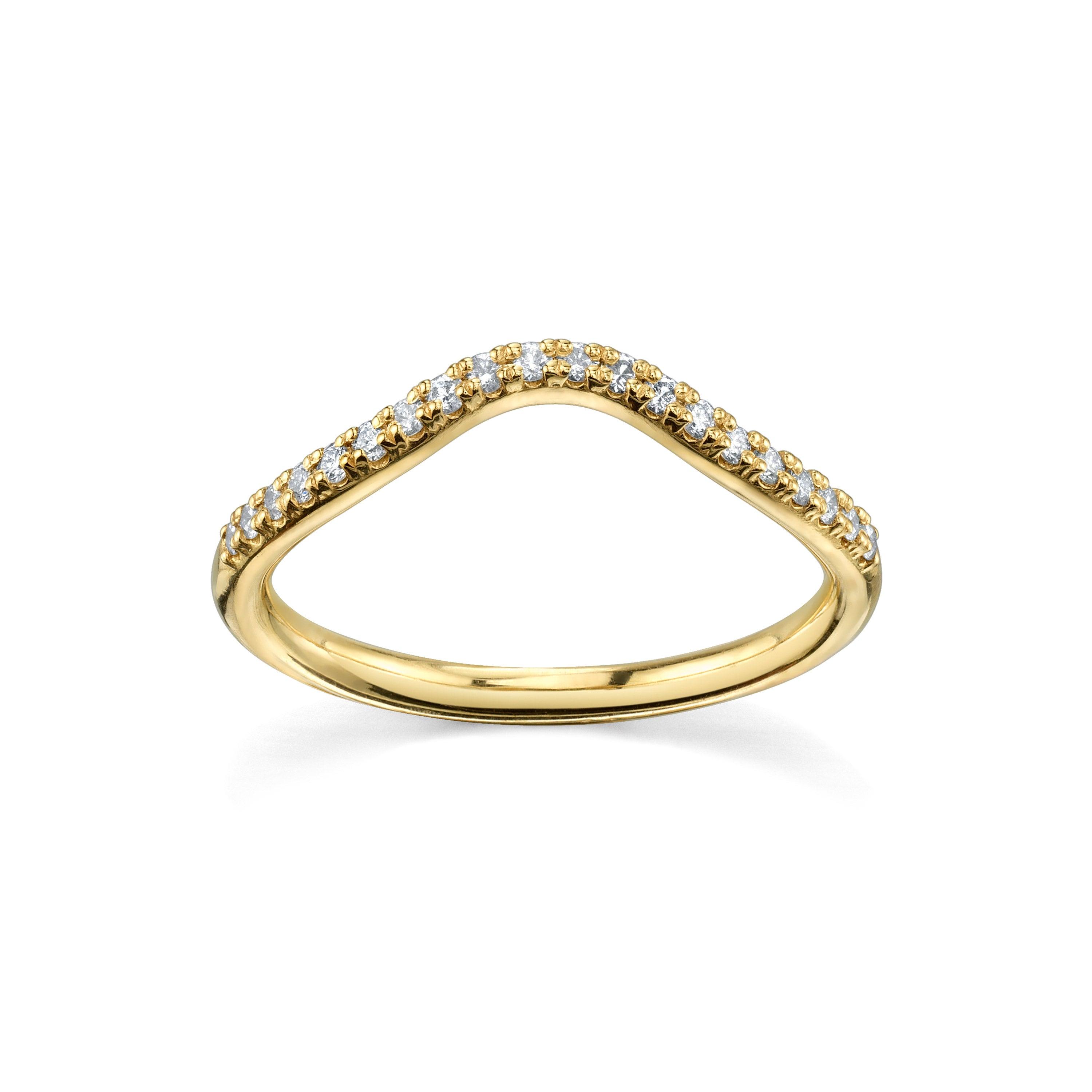 Marrow Fine Jewelry White Diamond Pavé Wave Stacking and Wedding Band [Yellow Gold]