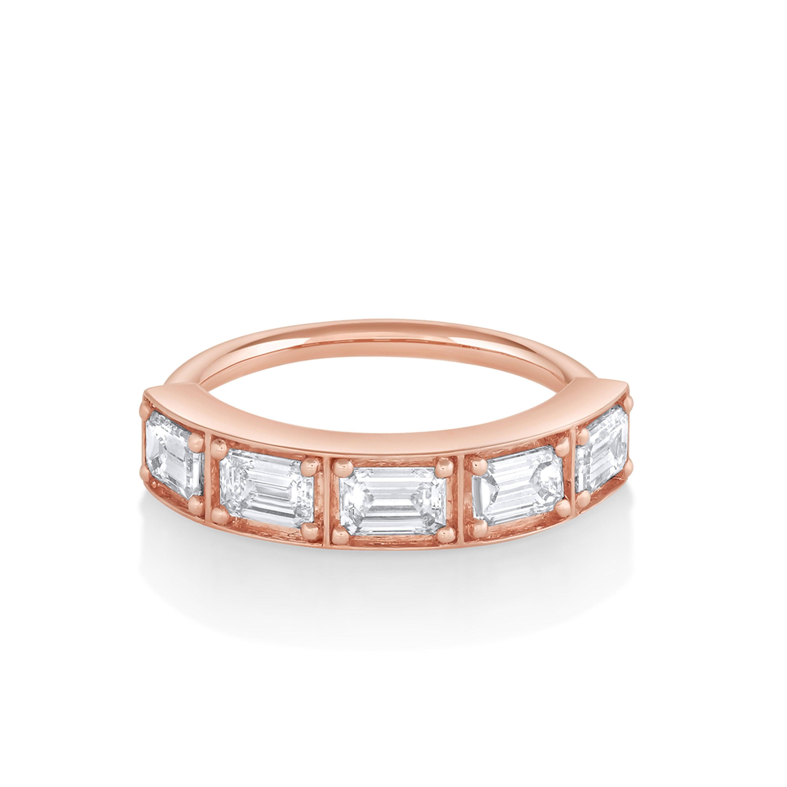 Marrow Fine Jewelry White Diamond Step Cut Stacking Wedding Band  [Rose Gold]