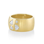 Marrow Fine Jewelry White Diamond Mixed Shapes Chunky Brushed Metal Solid Gold Cigar Band Ring [Yellow Gold]