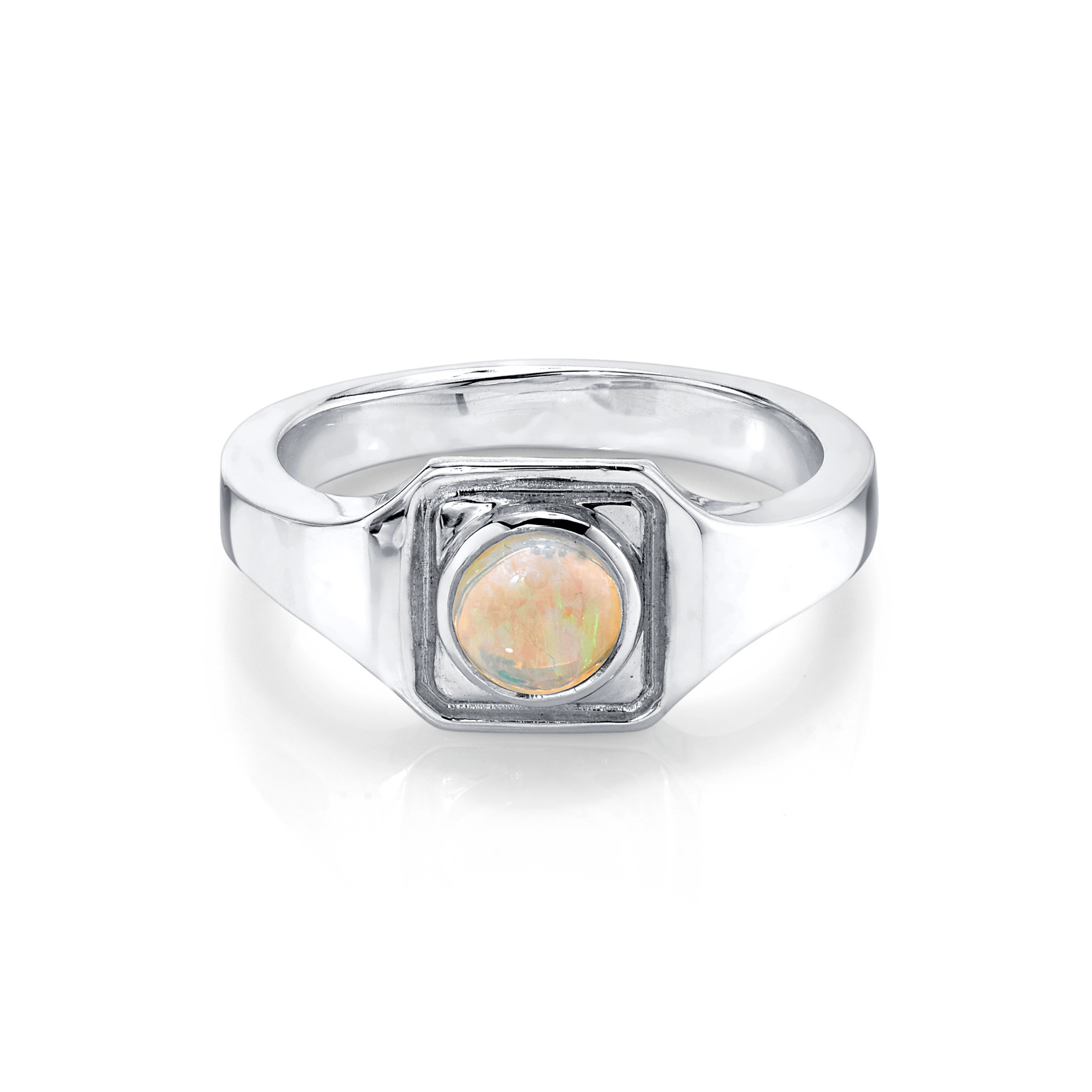 Marrow Fine Jewelry Opal Boyfriend Signet Solid Gold Ring [White Gold]