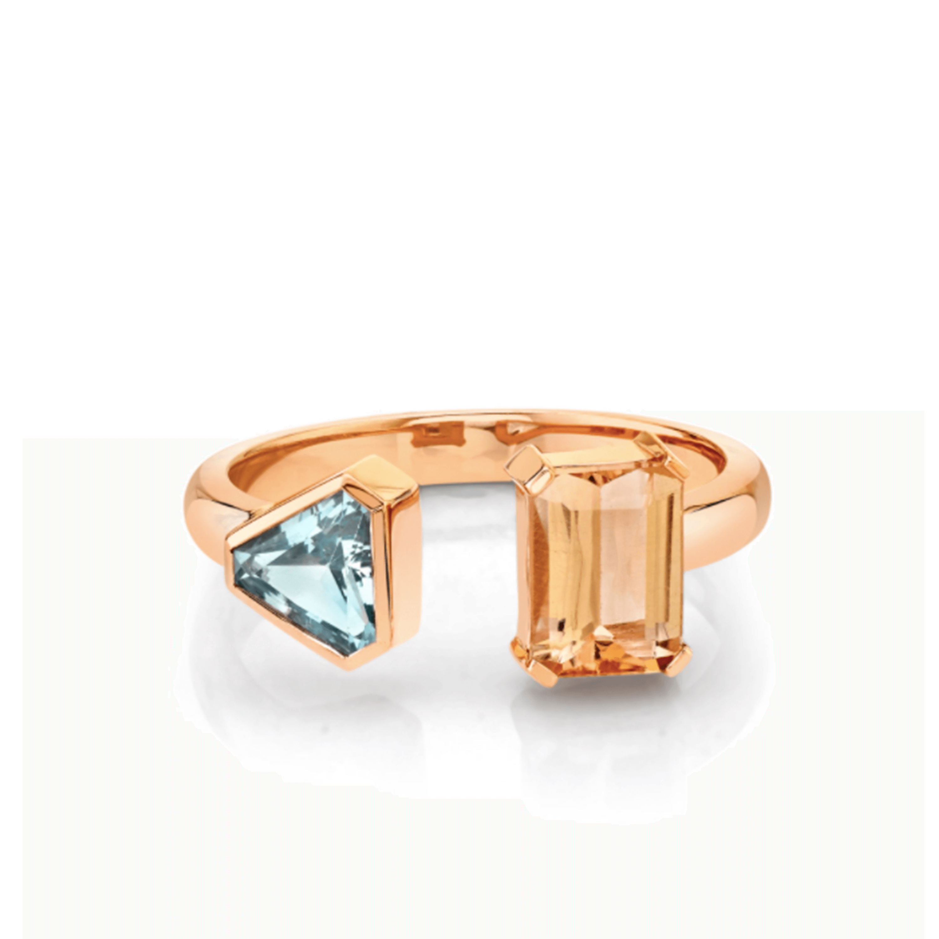 Marrow Fine Jewelry Aquamarine Topaz Open Shank Toi Et Moi Ring [Rose Gold]