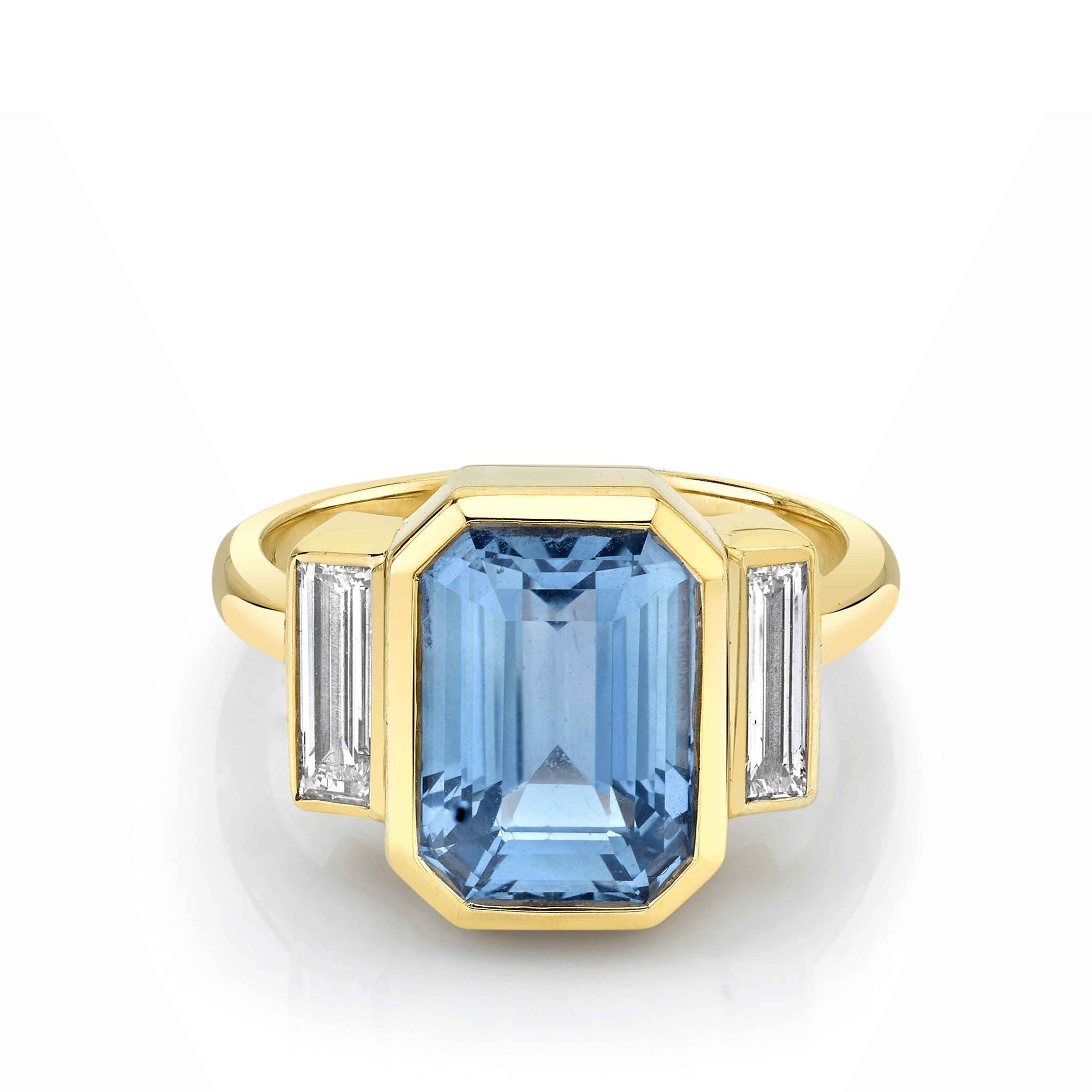 Marrow Fine Jewelry Blue Sapphire White Diamond Baguette Ring [Yellow Gold]