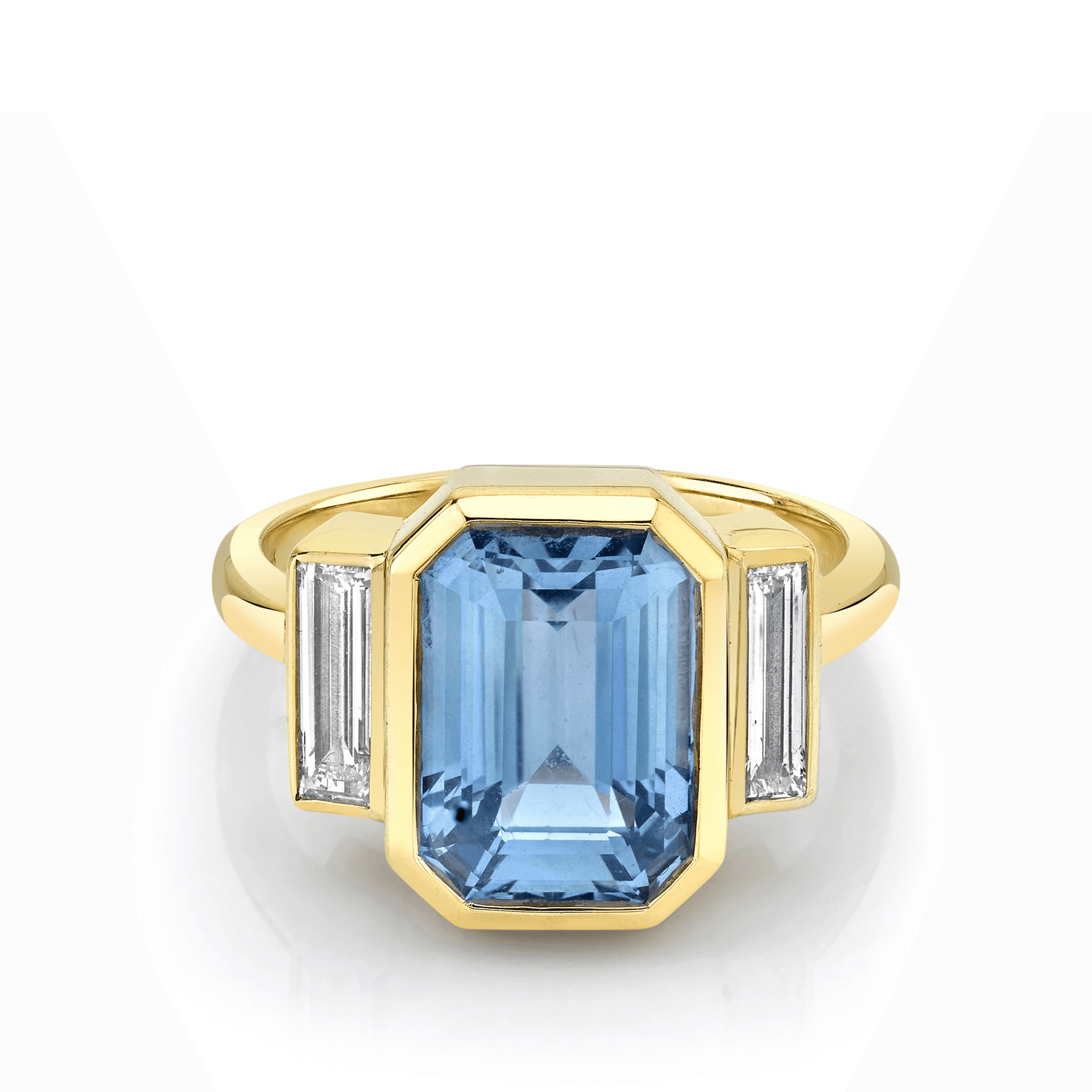 4.82ct Blue Sapphire and White Diamond Baguette Ring – Marrow Fine