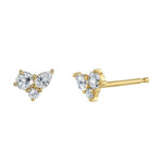 Marrow Fine Jewelry White Diamond Three Stone Bead Prong Stud Earrings [Yellow Gold]