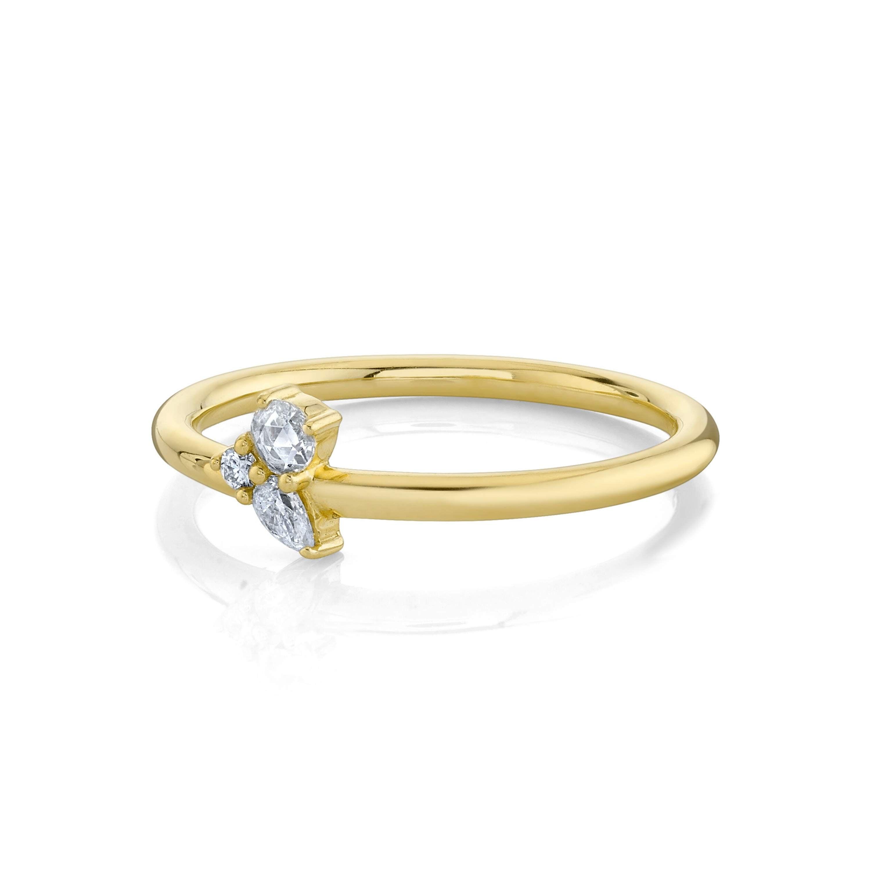 Marrow Fine Jewelry White Diamond Three Stone Mini Cluster Engagement And Stacking Ring [Yellow Gold]